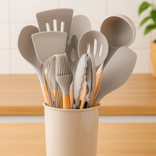 12Piece Grey Silicone Kitchen Utensil Set with Holder